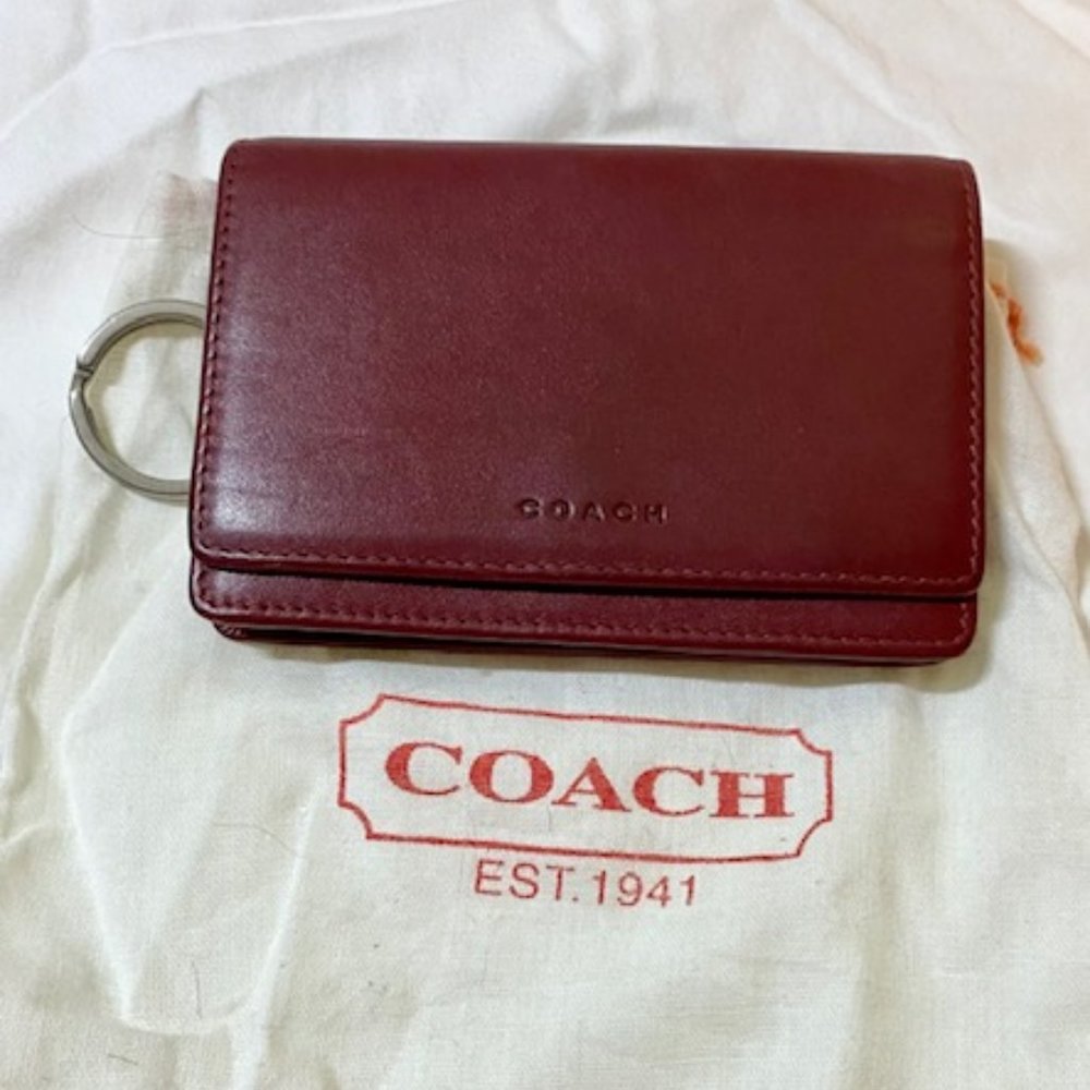 Coach Deep Red Credit Card Holder and Key Ring
